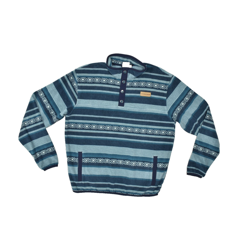Cinch Mens XXL 16-18 Blue Striped Fleece Quarter Snap Mock Neck Pullover Sweater